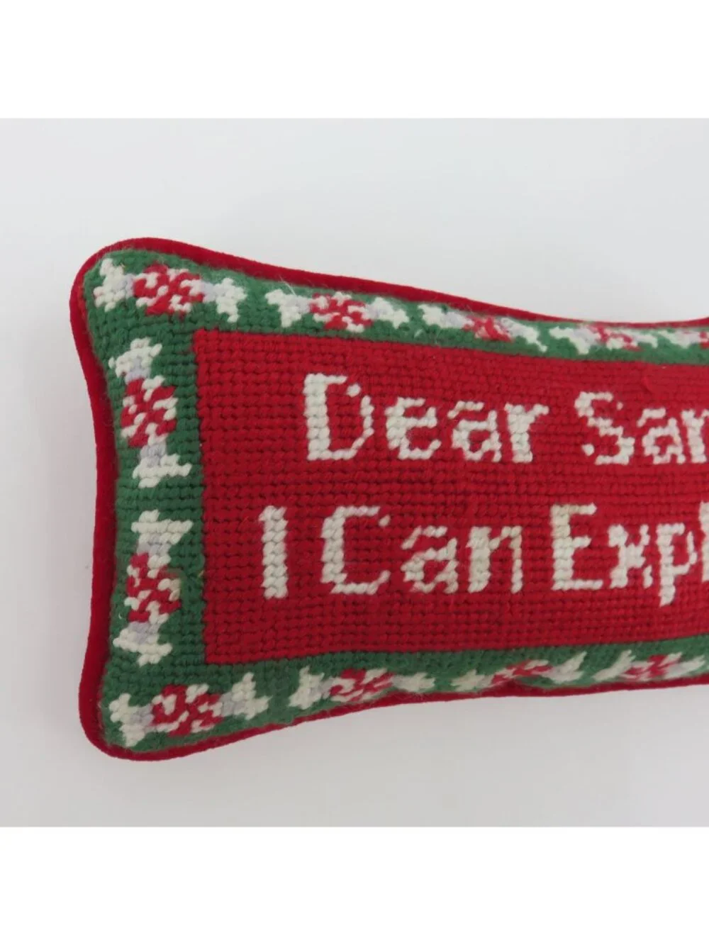 Dear Santa I Can Explain Needlepoint Red Green Peppermint Candy Christmas Pillow